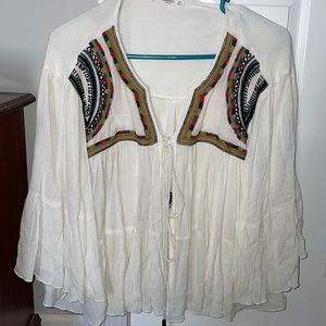 A MNG  embroidered beige blouse.